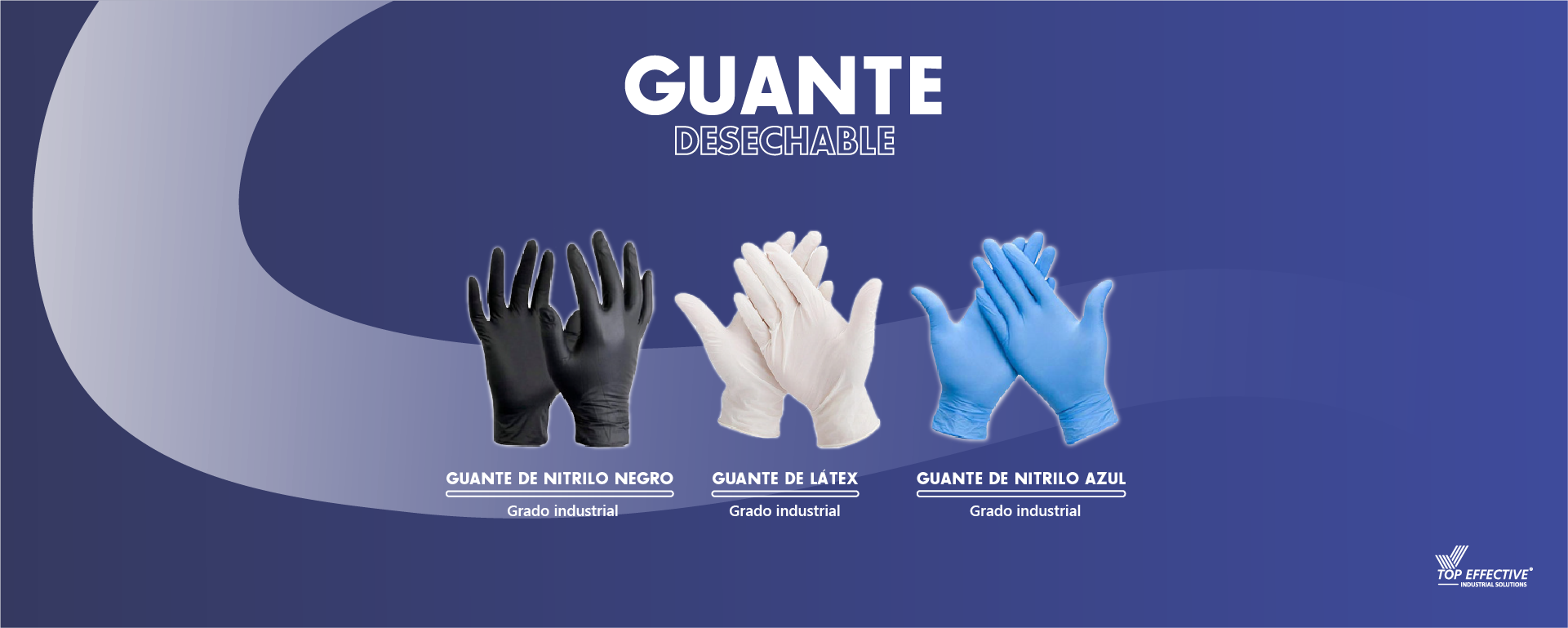 Guante desechable - Guante de nitrilo negro grado industrial, Guante de látex grado industrial, Guante de nitrilo azul grado industrial